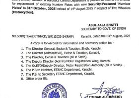 Sindh Govt Extends Deadline for Motorcycle Ajrak Number Plates